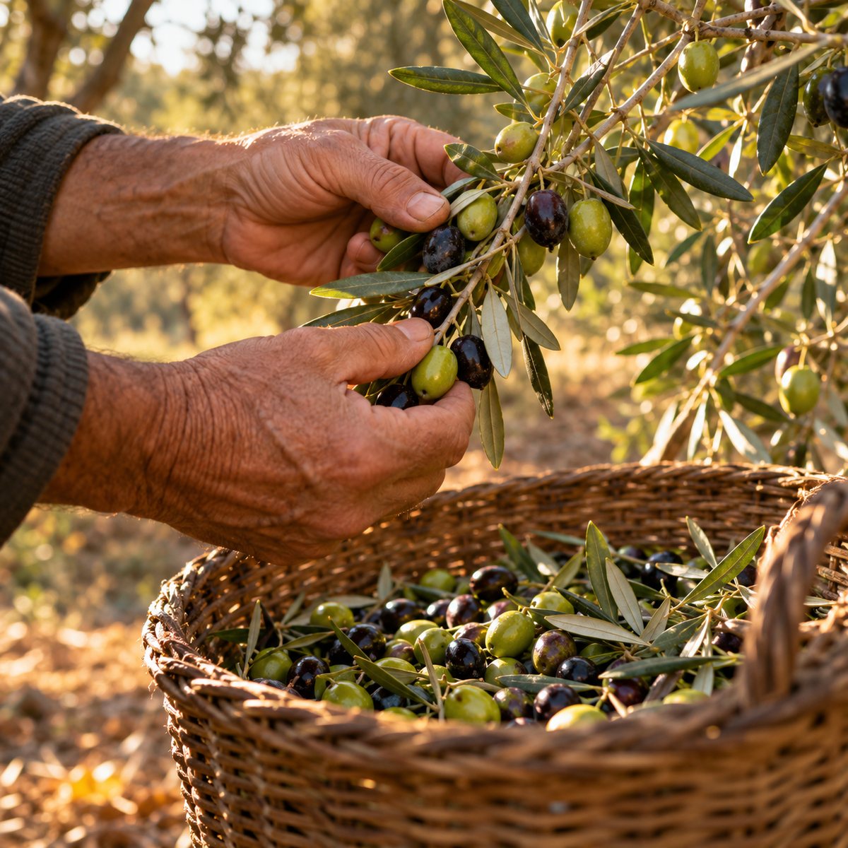 Cosecha de aceitunas a mano