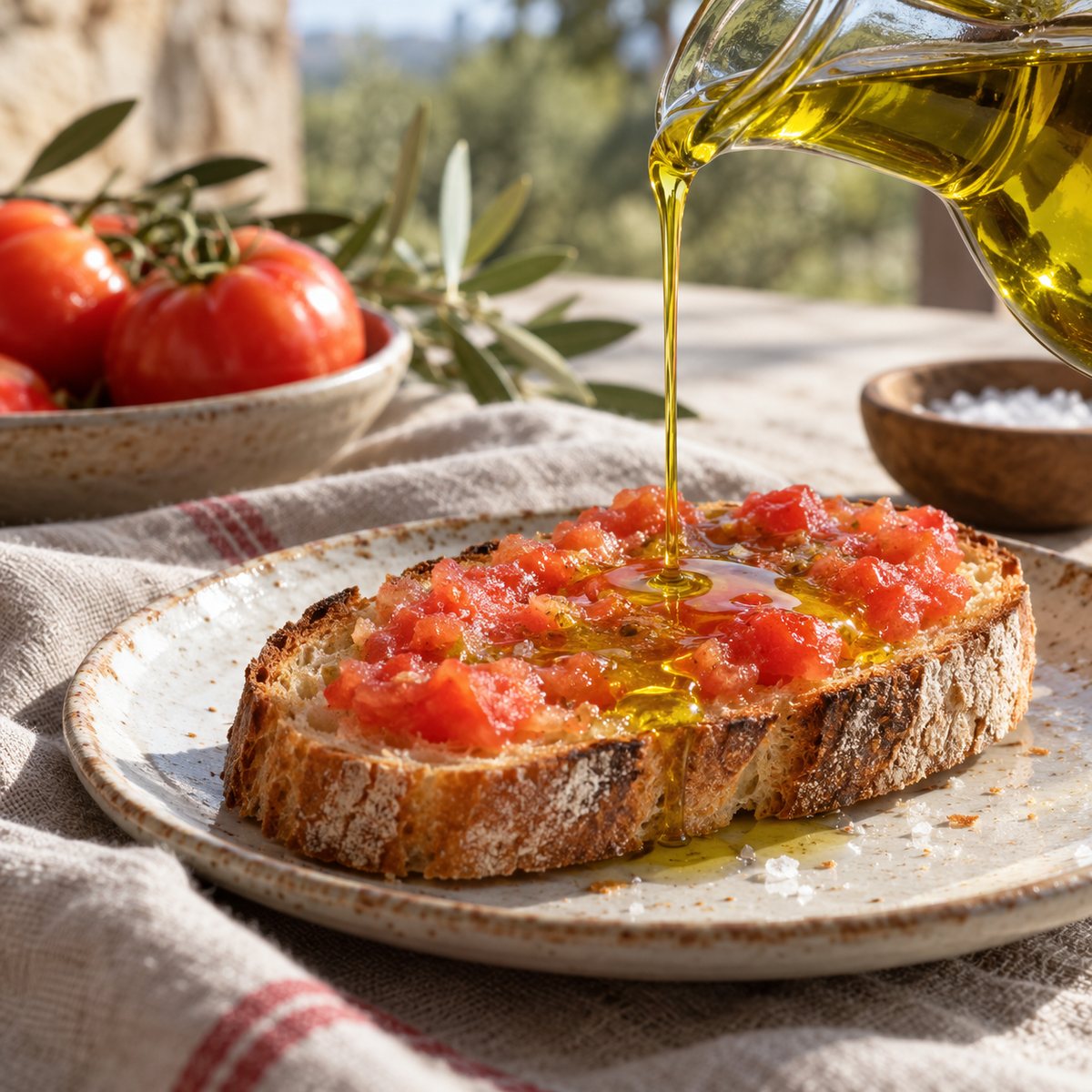 Aceite sobre pan con tomate