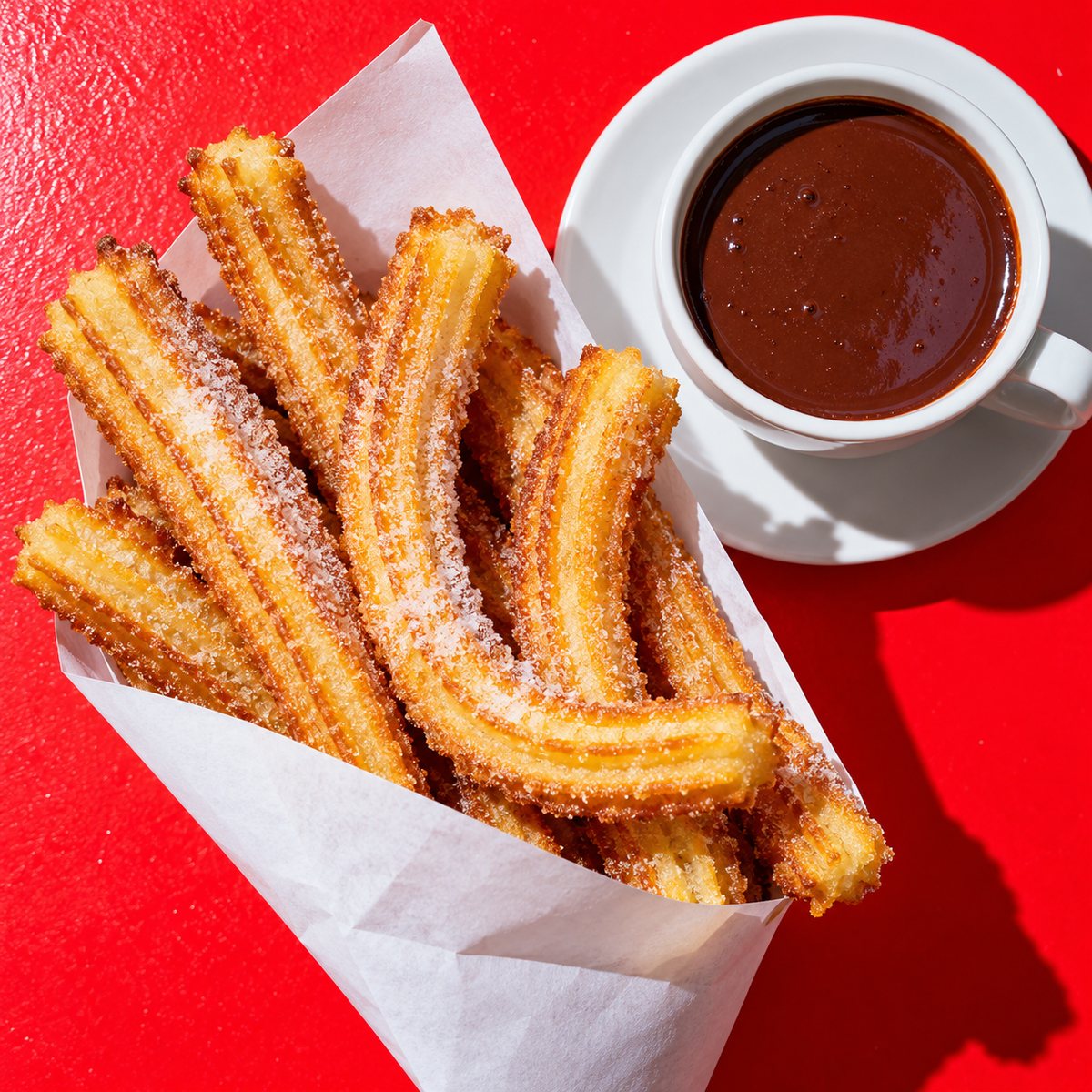 Churros con azúcar y chocolate