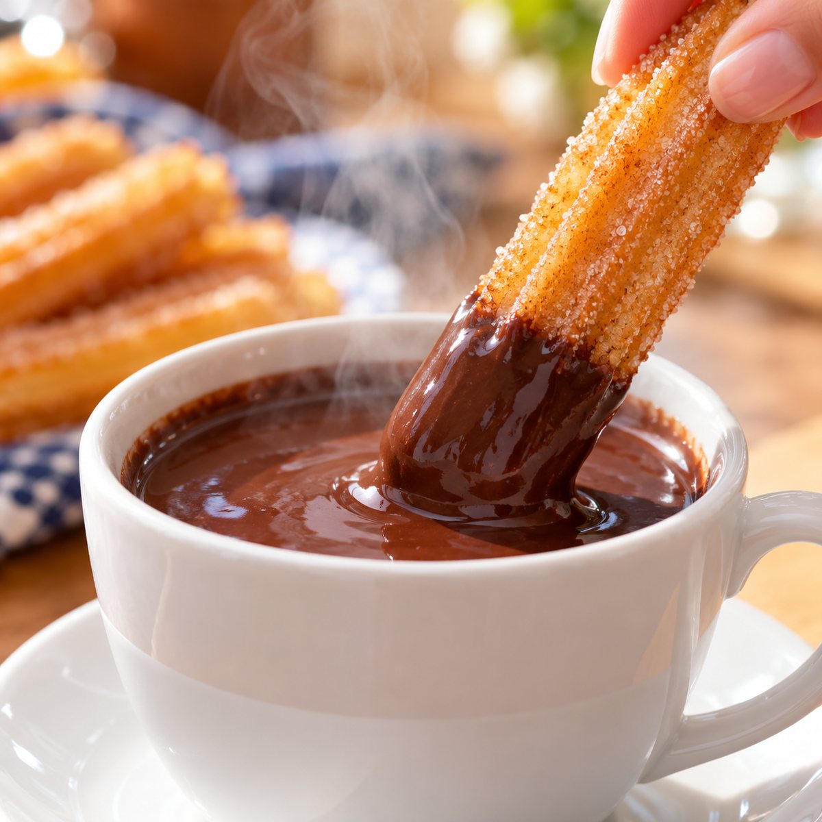 Mojando un churro en chocolate