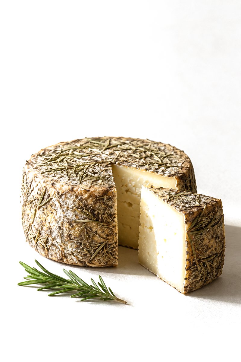 Queso curado de cabra con una cuña cortada